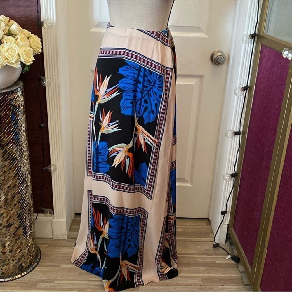 Cher Floral Maxi Skirt with Blue and Black Accents, S